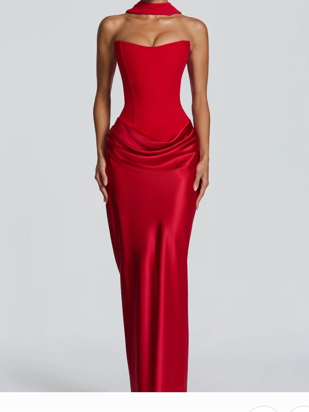 Strapless Red Maxi Gown with Draped Waist